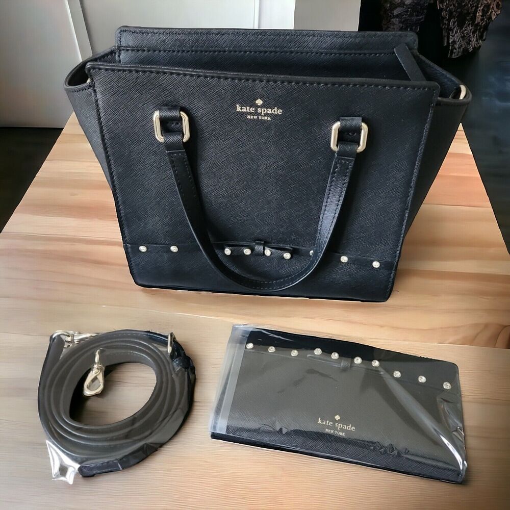 Kate Spade New York‎ Laurel Way Jeweled Small Hadlee Handbag + Wallet Black EUC